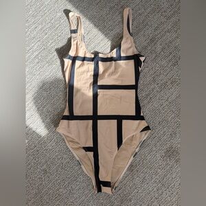 Toteme One Pc Monogram Swim- Bodysuit - Black and Tan
